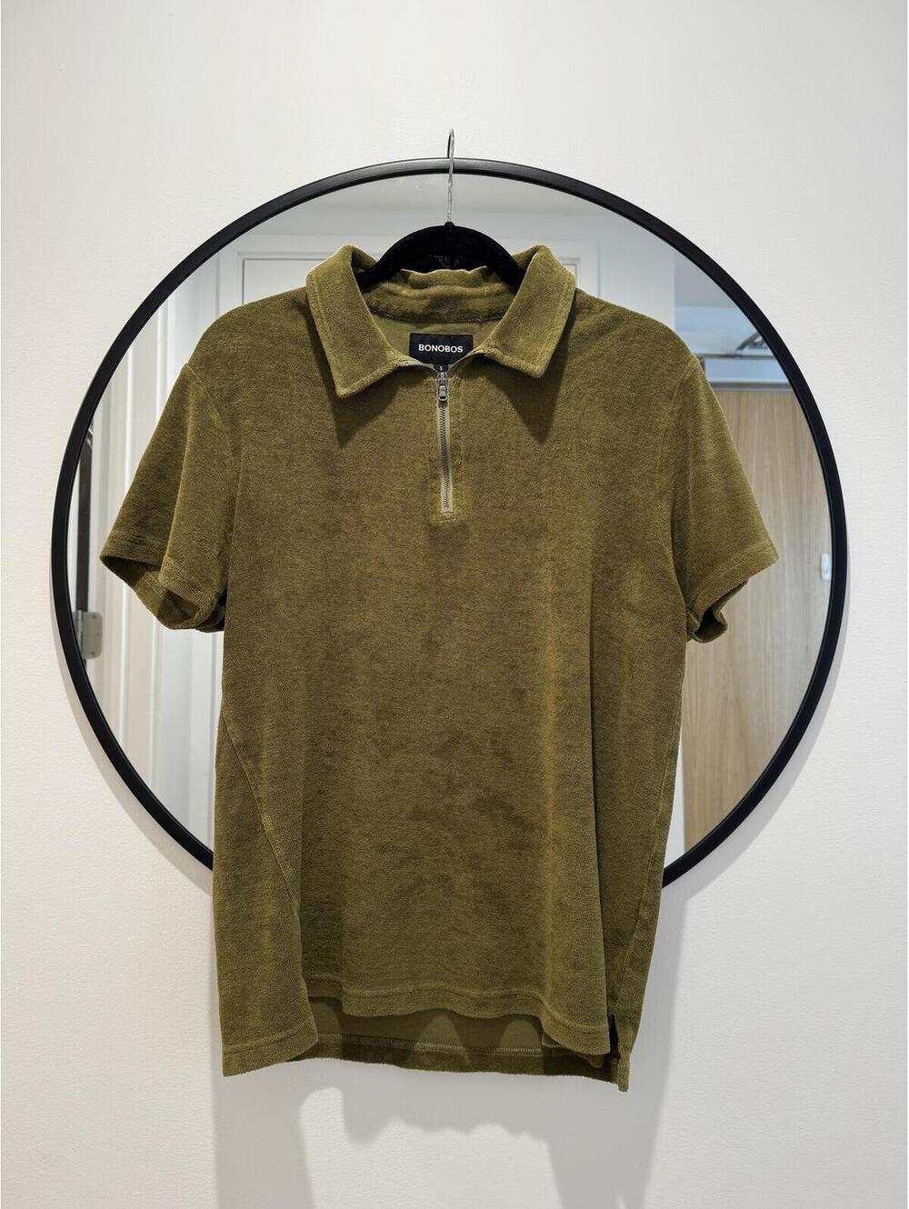 Bonobos Terry Cloth Quarter Zip Polo Olive Green Men’s Small